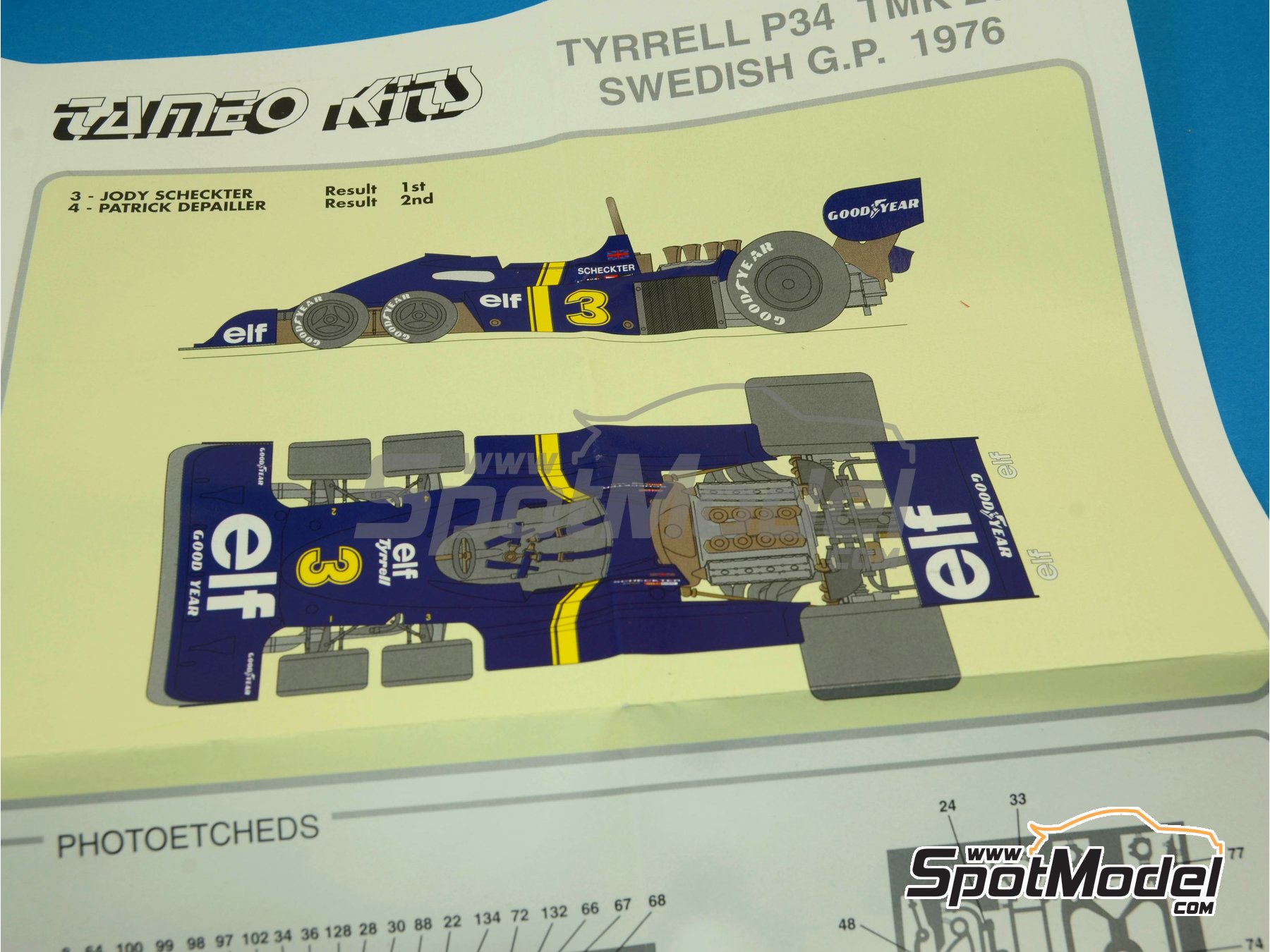 Tyrrell Ford P34 Tyrrell Racing Team sponsored by ELF - Swedish Formula 1  Grand Prix 1976. Car scale model kit in 1/43 scale manufactured by Tameo Kit